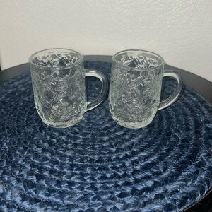 Vintage Princess House Crystal Fantasia Set of 2 Mugs Cups Poinsettia Handles DQ